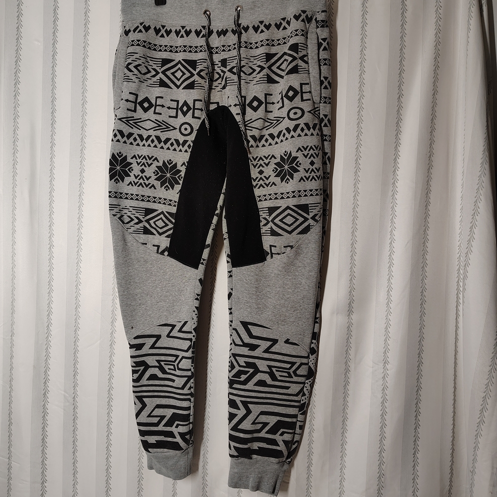Men's - XXL - Gray And Black Geometric Patterned Sweatpant Joggers With Pockets